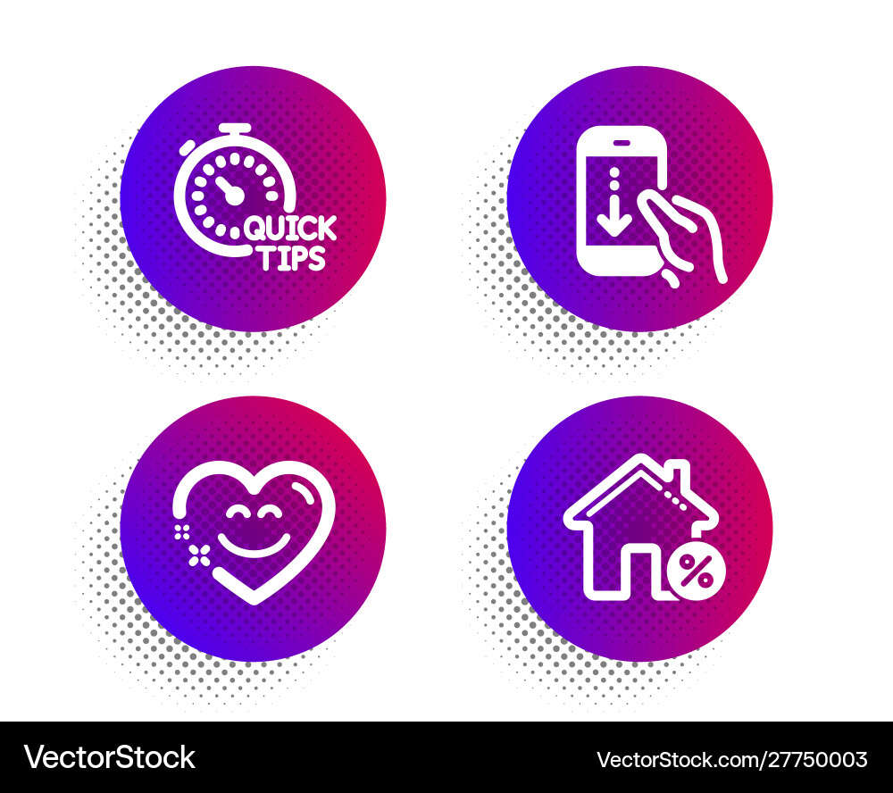 Quick tips smile chat and scroll down icons set Quick tips smile chat and scroll down icons set vector image