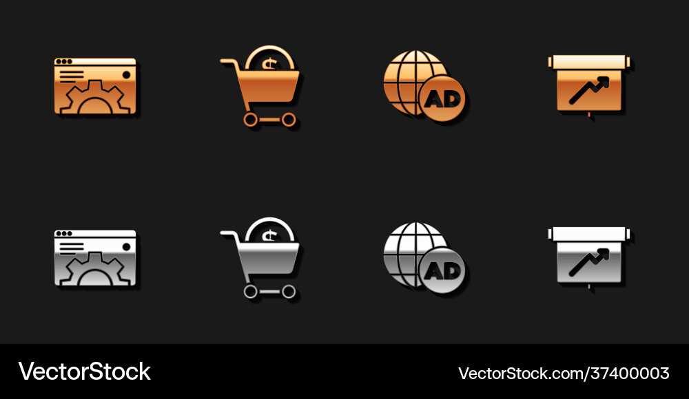 Set browser setting shopping cart and dollar Set browser setting shopping cart and dollar vector image