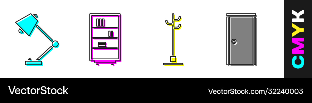 Set table lamp library bookshelf coat stand Set table lamp library bookshelf coat stand vector image