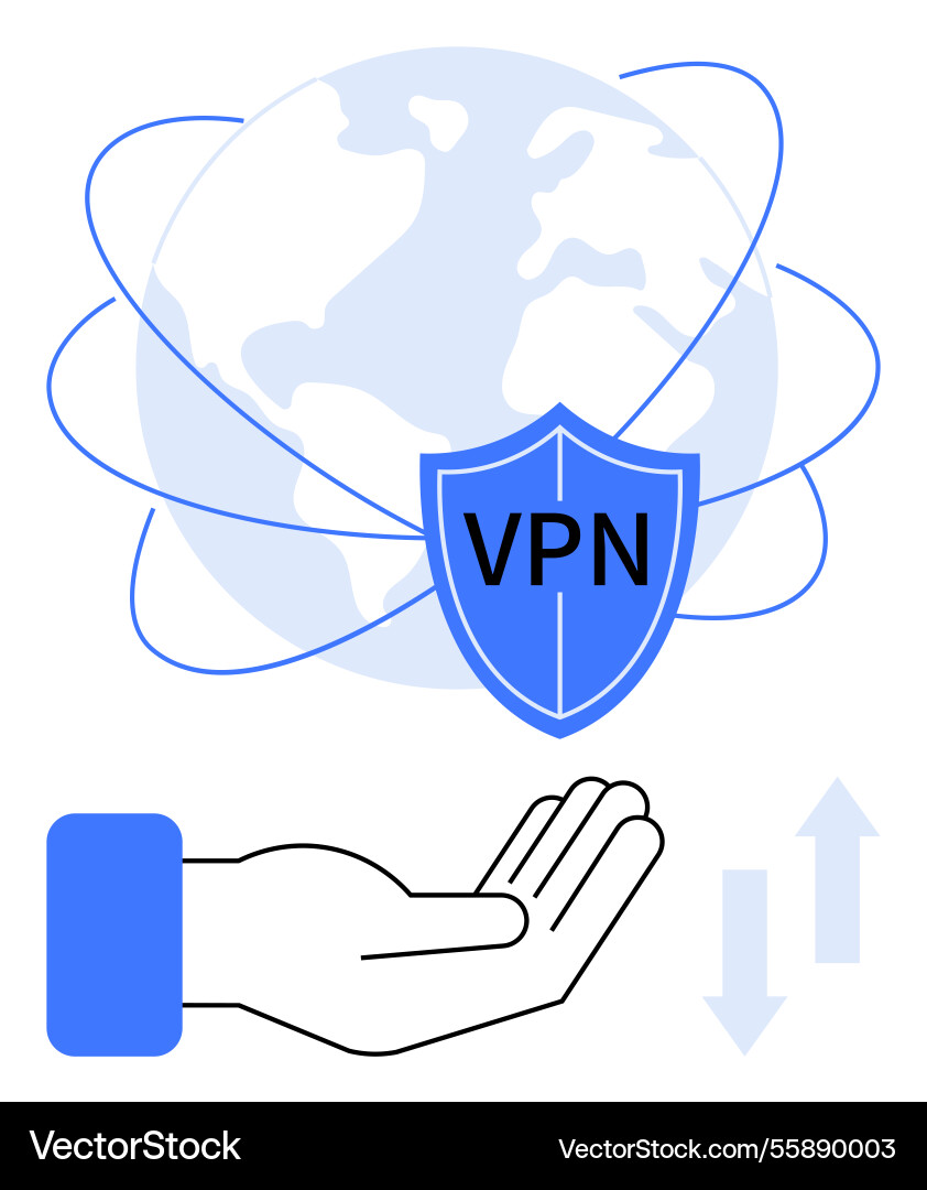 Shield with vpn text over globe highlighting Shield with vpn text over globe highlighting vector image
