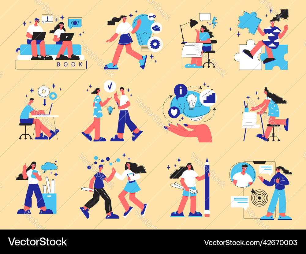 Team work flat set Royalty Free Vector Image - VectorStock