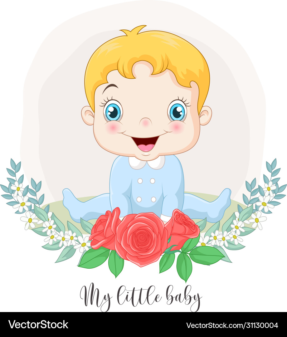 Cartoon süßer kleiner Junge mit Blumen Cartoon süßer kleiner Junge mit Blumen vektorbild