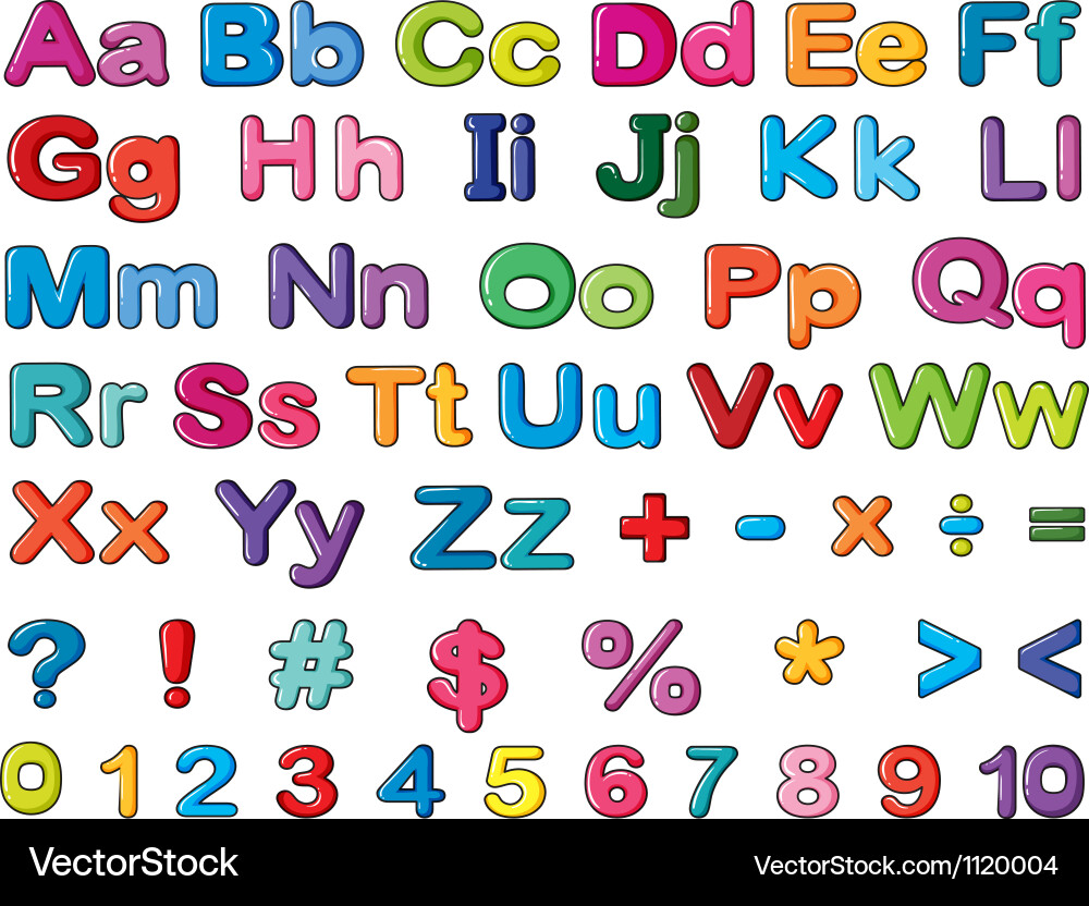 Colorful Alphabet and Number Set Vector Image