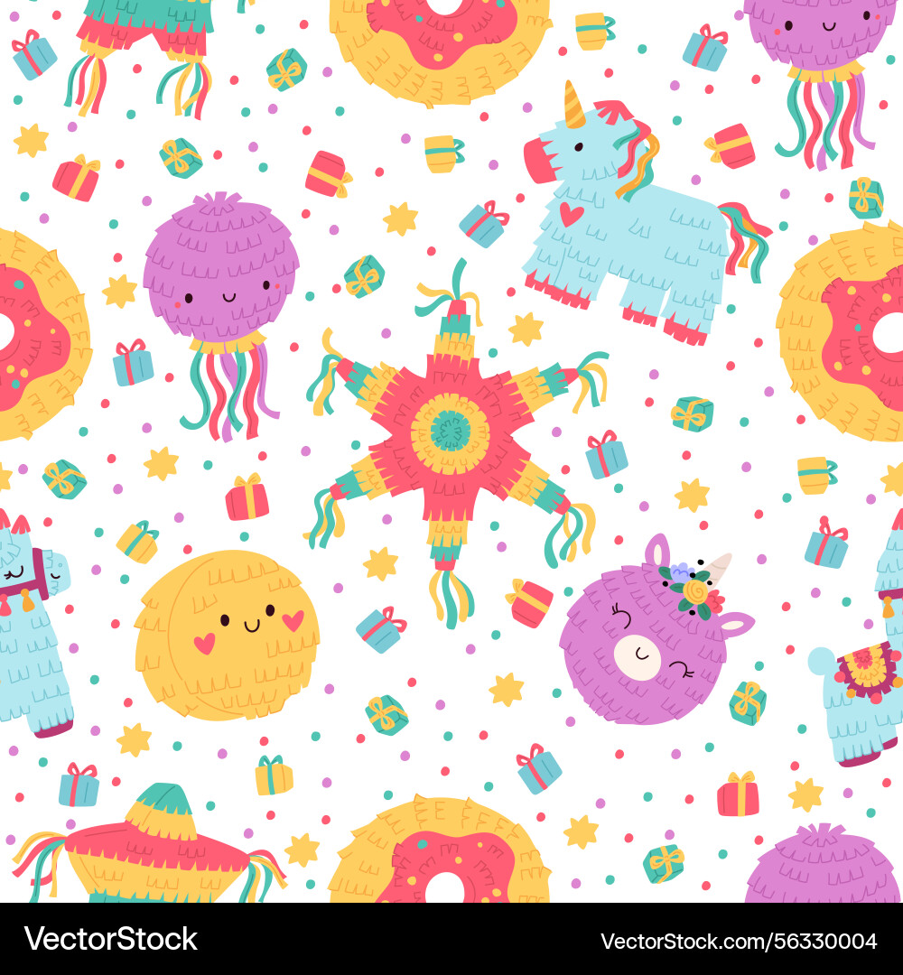 Colorful pinatas with candies and sweets Colorful pinatas with candies and sweets Vector Image