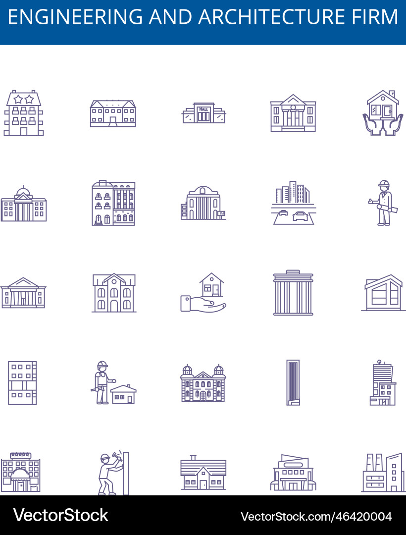 Engineering and architecture firm line icons signs Engineering and architecture firm line icons signs Vector Image