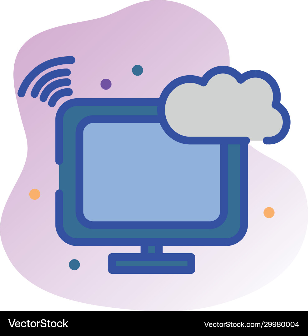 Isoliertes Cloud Computing mit Computer-Line-Füll vektorbild