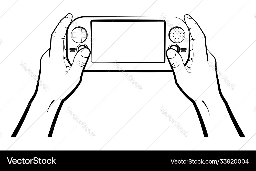 Man holds a portable game console controller Vector Image