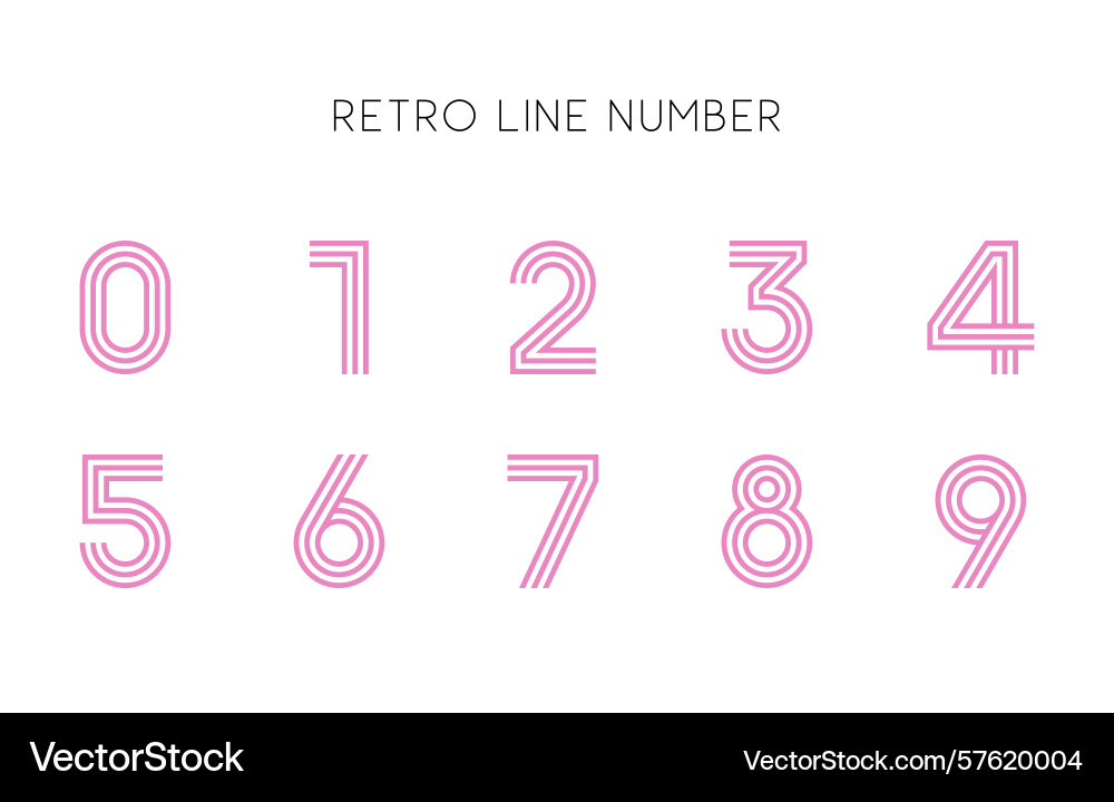 Retro line number set in pink outline typeface vector image