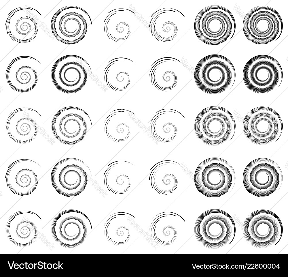 Set 30 of spiral helix shapes concentric rotating Set 30 of spiral helix shapes concentric rotating vector image