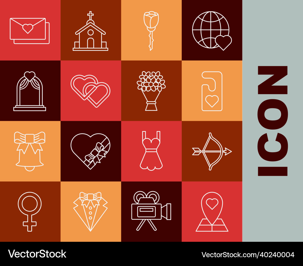 Set line map pointer with heart bow and arrow Vector Image