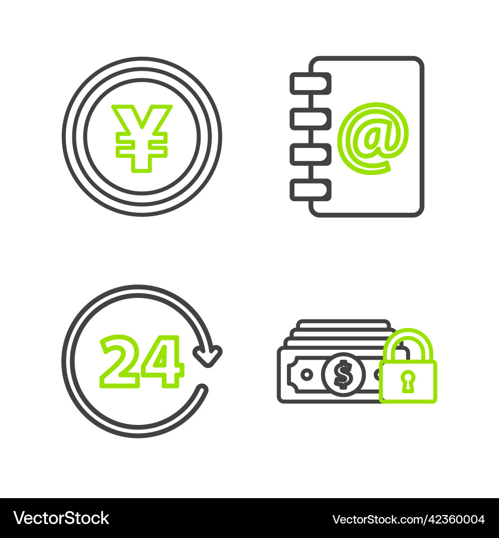 Set line money with lock clock 24 hours address Set line money with lock clock 24 hours address vector image