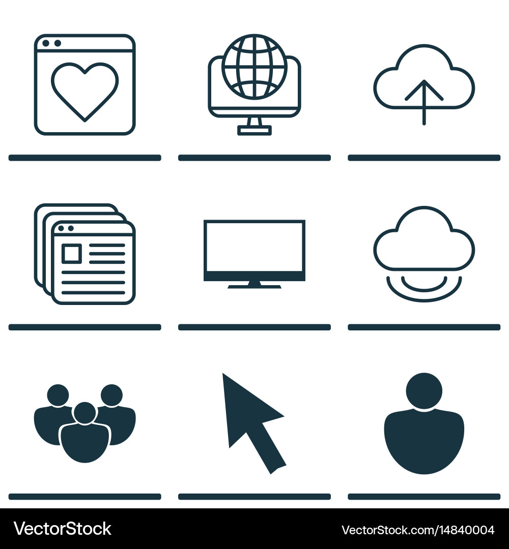Set of 9 online connection icons includes data Vector Image