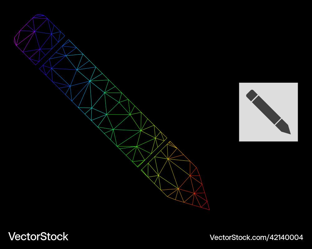 Spectrum gradient polygonal net pencil icon vector image