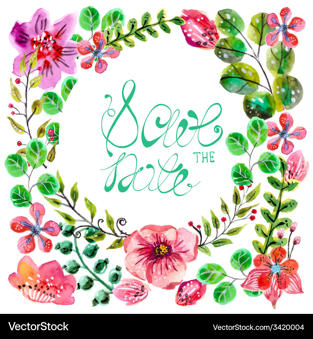 Watercolor floral frame for wedding invitation vector image
