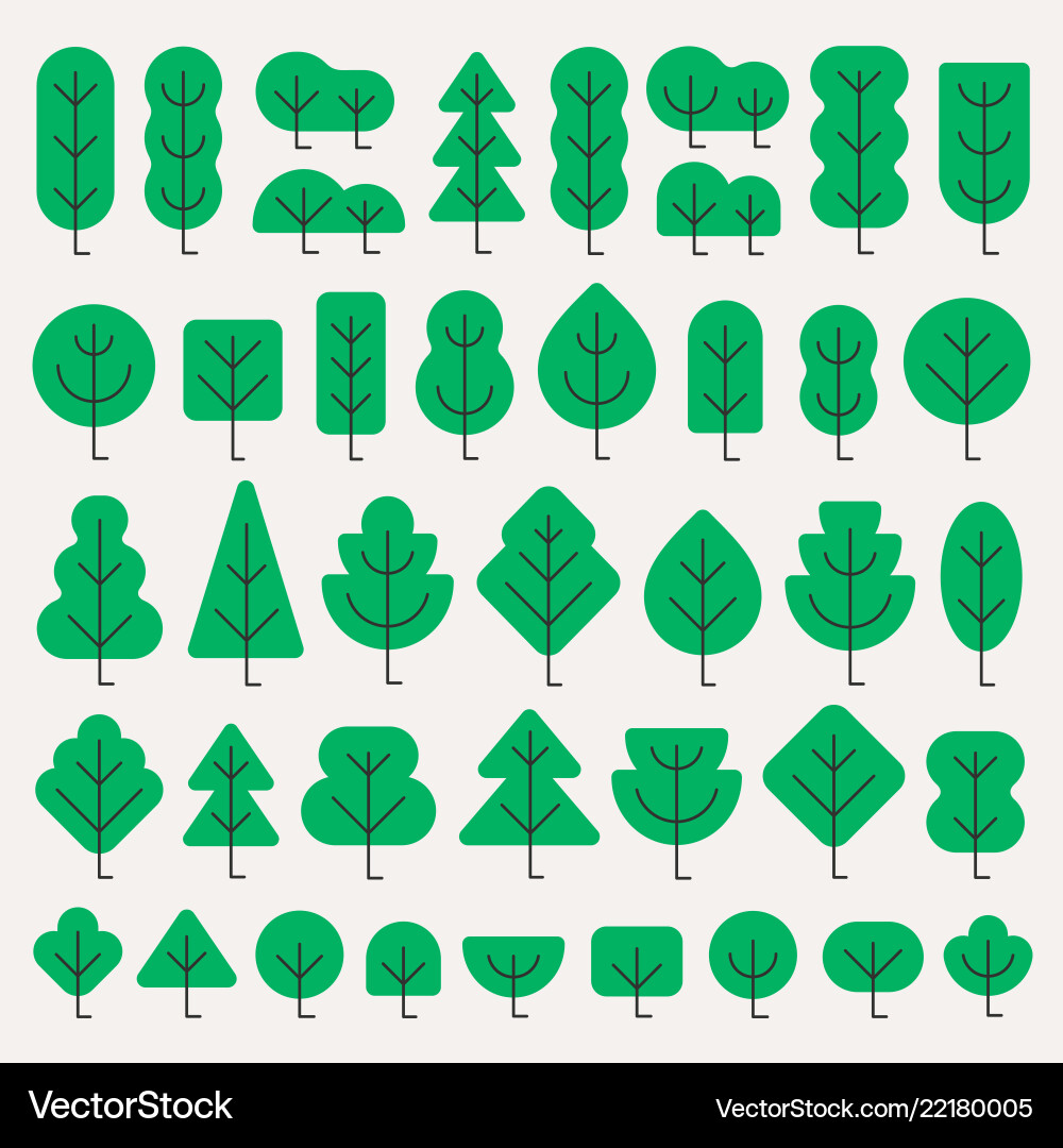 A set of trees different shapes in simple flat A set of trees different shapes in simple flat vector image