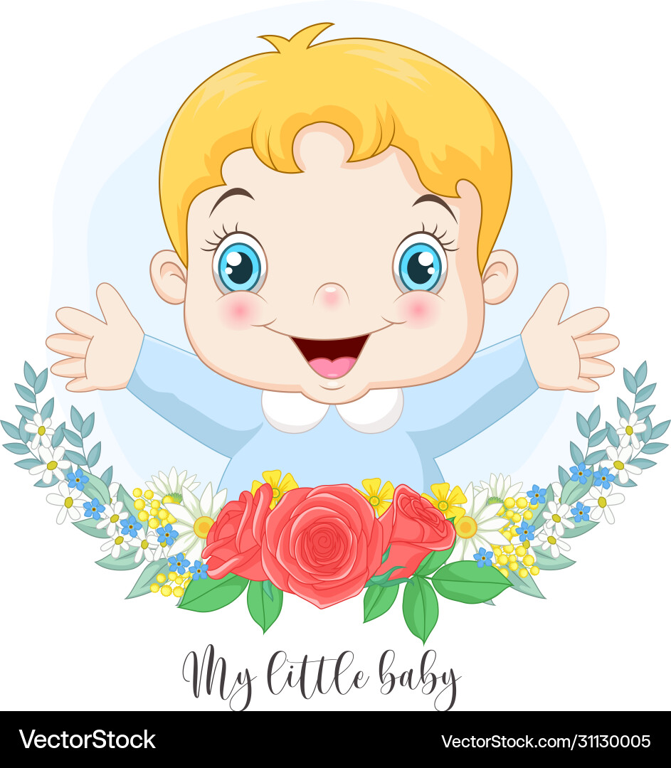 Cartoon süßer kleiner Junge mit Blumen Cartoon süßer kleiner Junge mit Blumen vektorbild