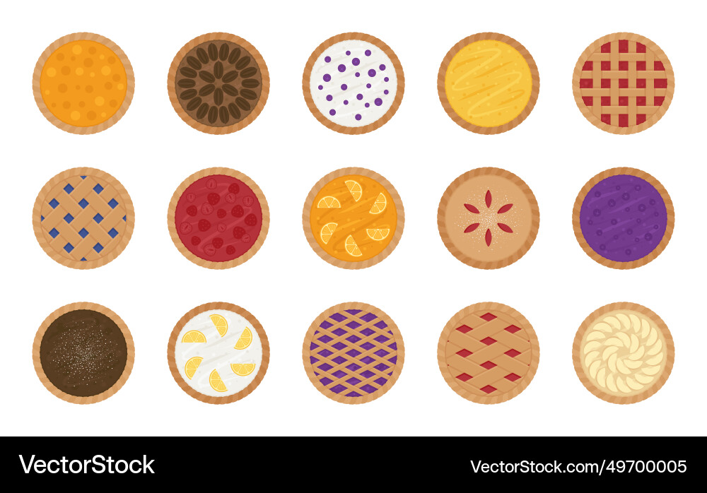 Delicious array of pie icon set vector image