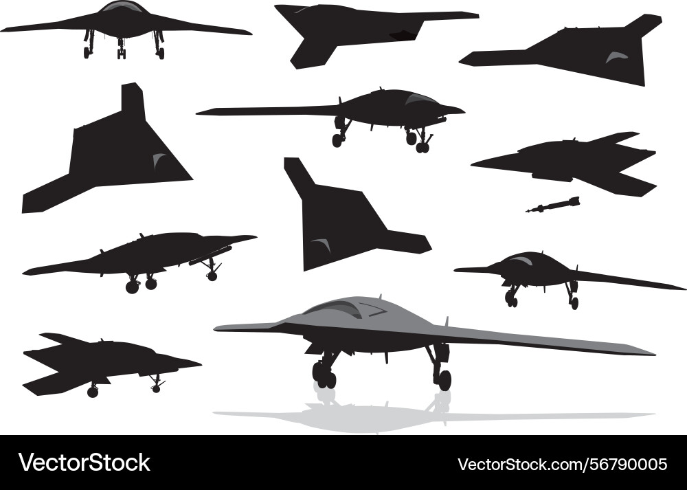 Drone silhouettes collection weapons Drone silhouettes collection weapons vector image