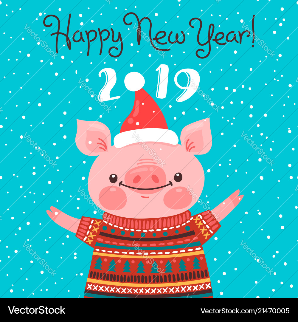 Happy 2019 new year card funny piglet Happy 2019 new year card funny piglet vector image