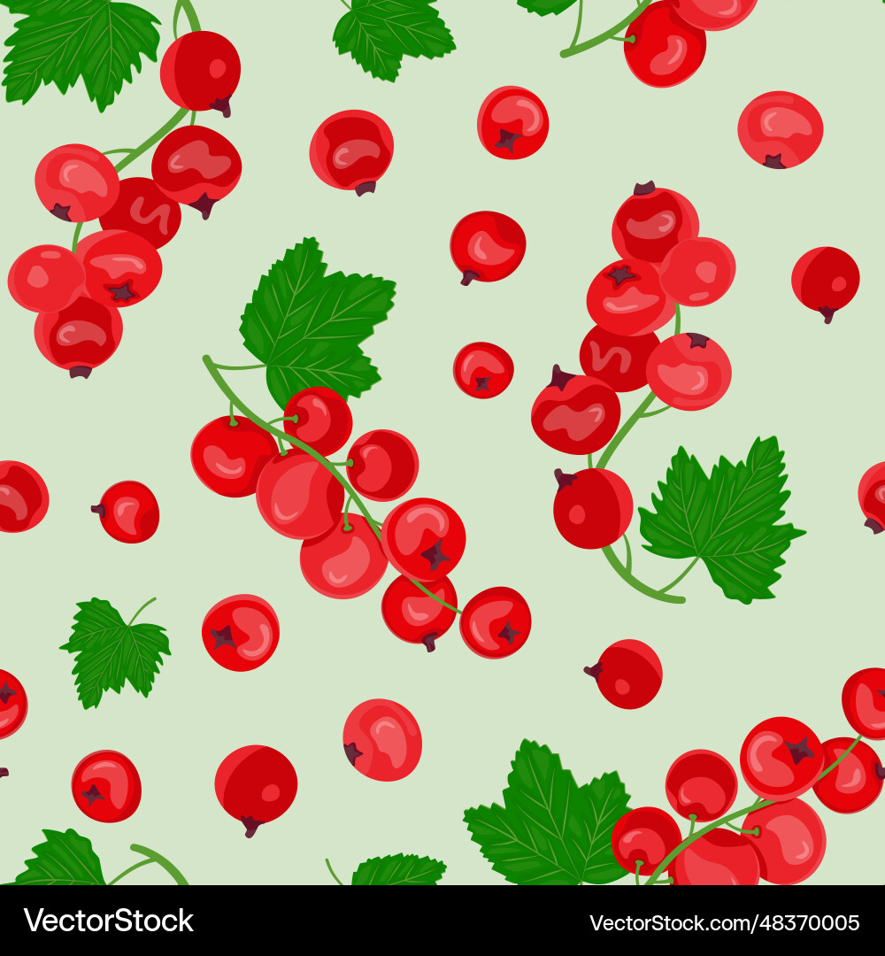Seamless pattern of red currant and green leaves Vector Image
