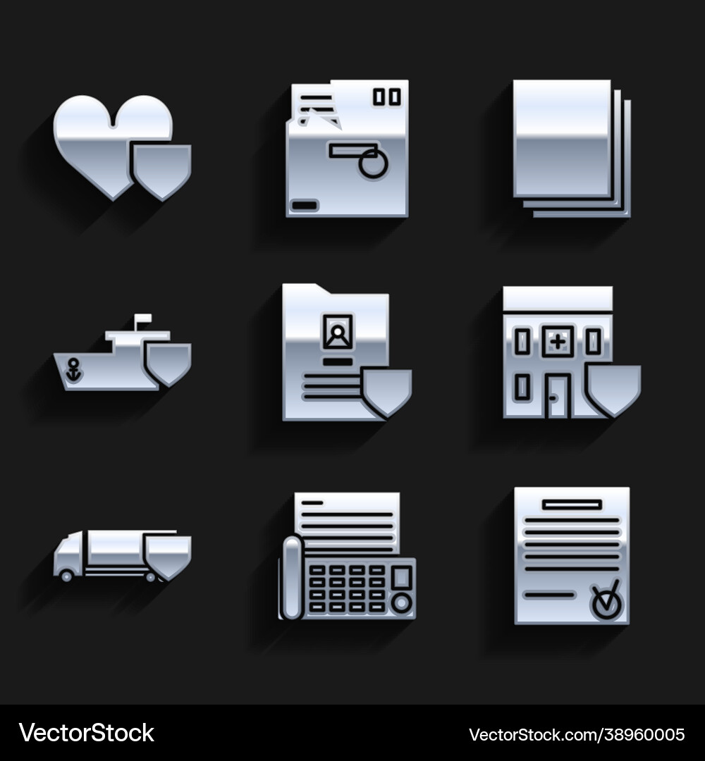 Set document with shield fax machine confirmed Set document with shield fax machine confirmed Vector Image
