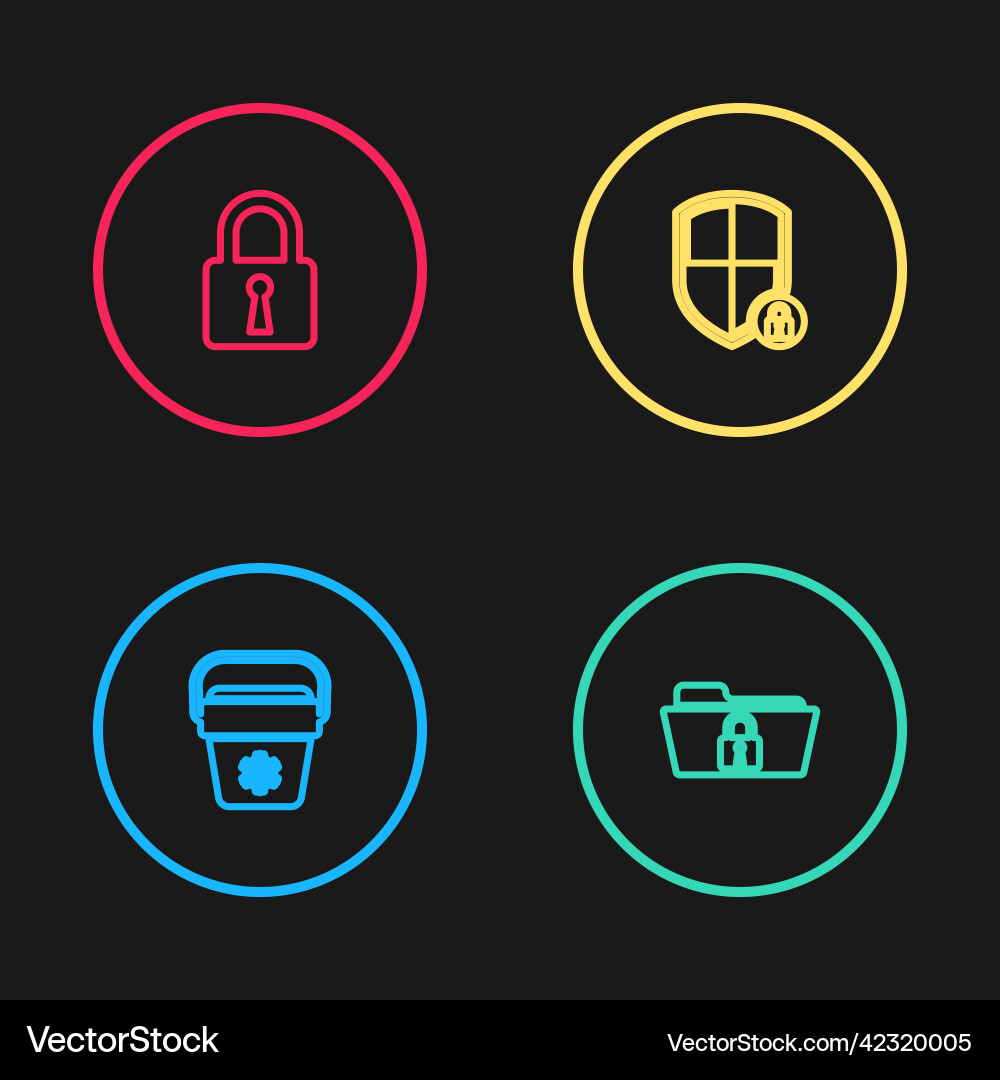 Set line cooler bag folder and lock shield vector image