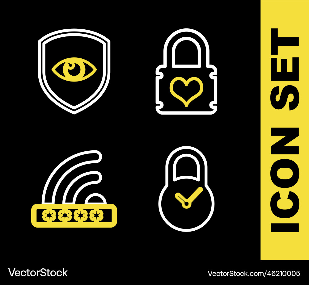 Set line padlock with heart clock wifi locked Set line padlock with heart clock wifi locked Vector Image