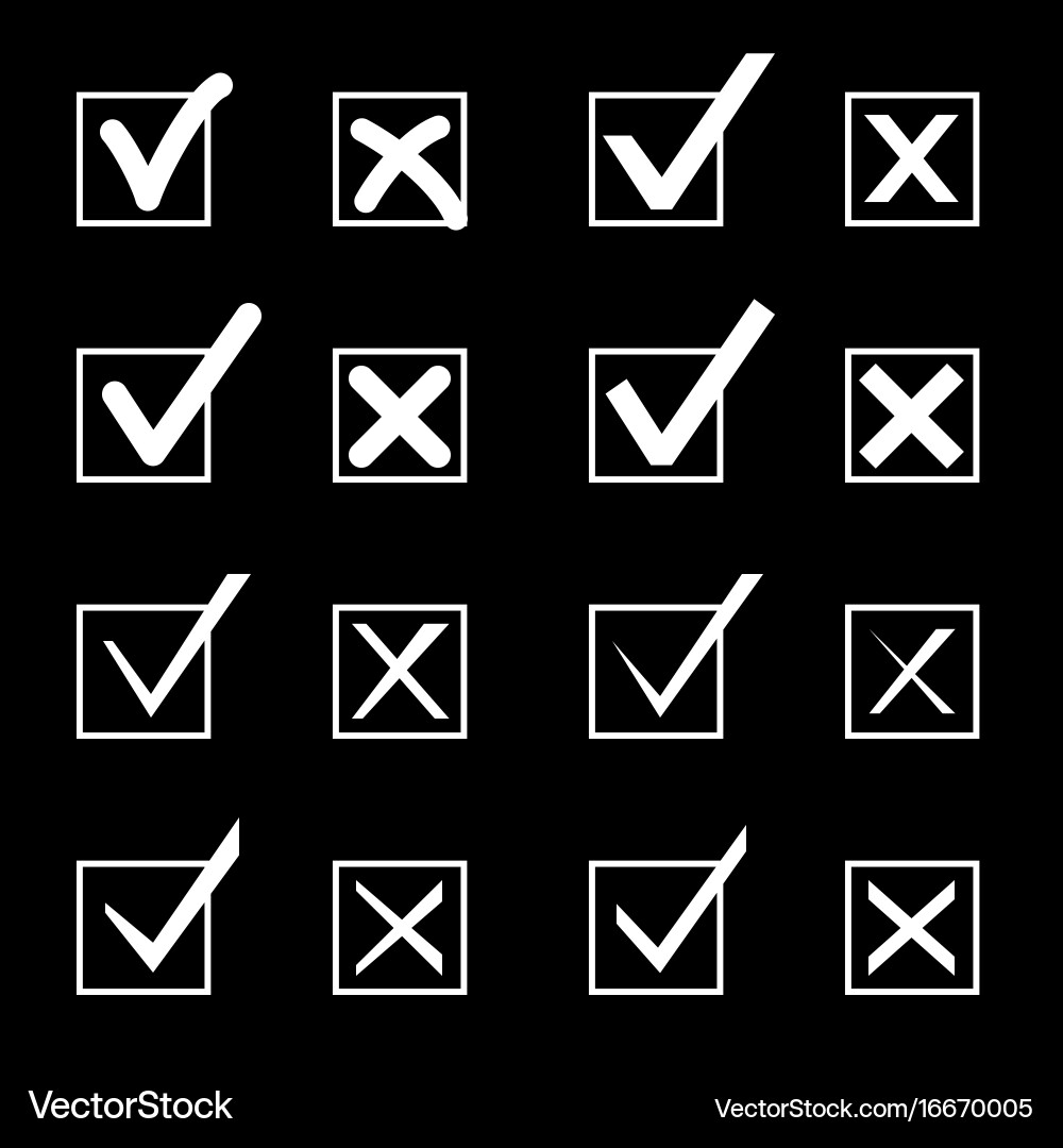 Set of check marks and xs vector image