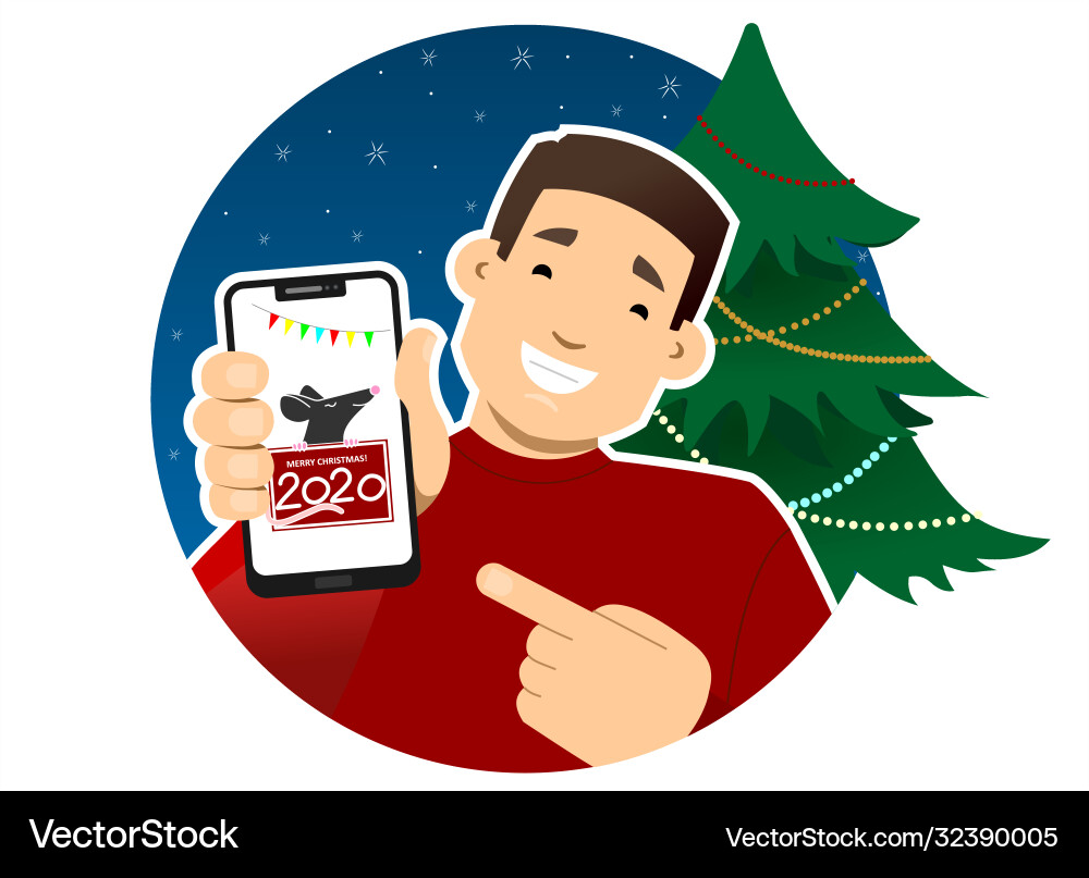 Smiling guy with a phone on background Smiling guy with a phone on background vector image