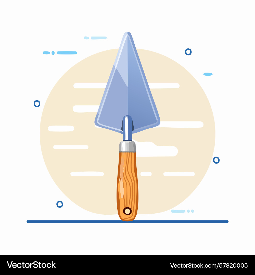 Triangular trowel with wooden handle on abstract Triangular trowel with wooden handle on abstract Vector Image