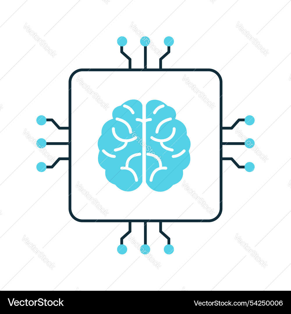 Ai brain simulation and neural networks icon vector image
