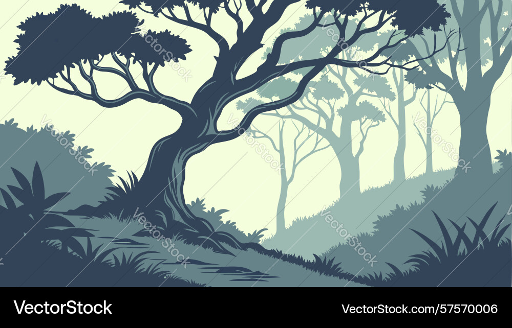 Ancient tree in a mysterious forest scene design Vector Image