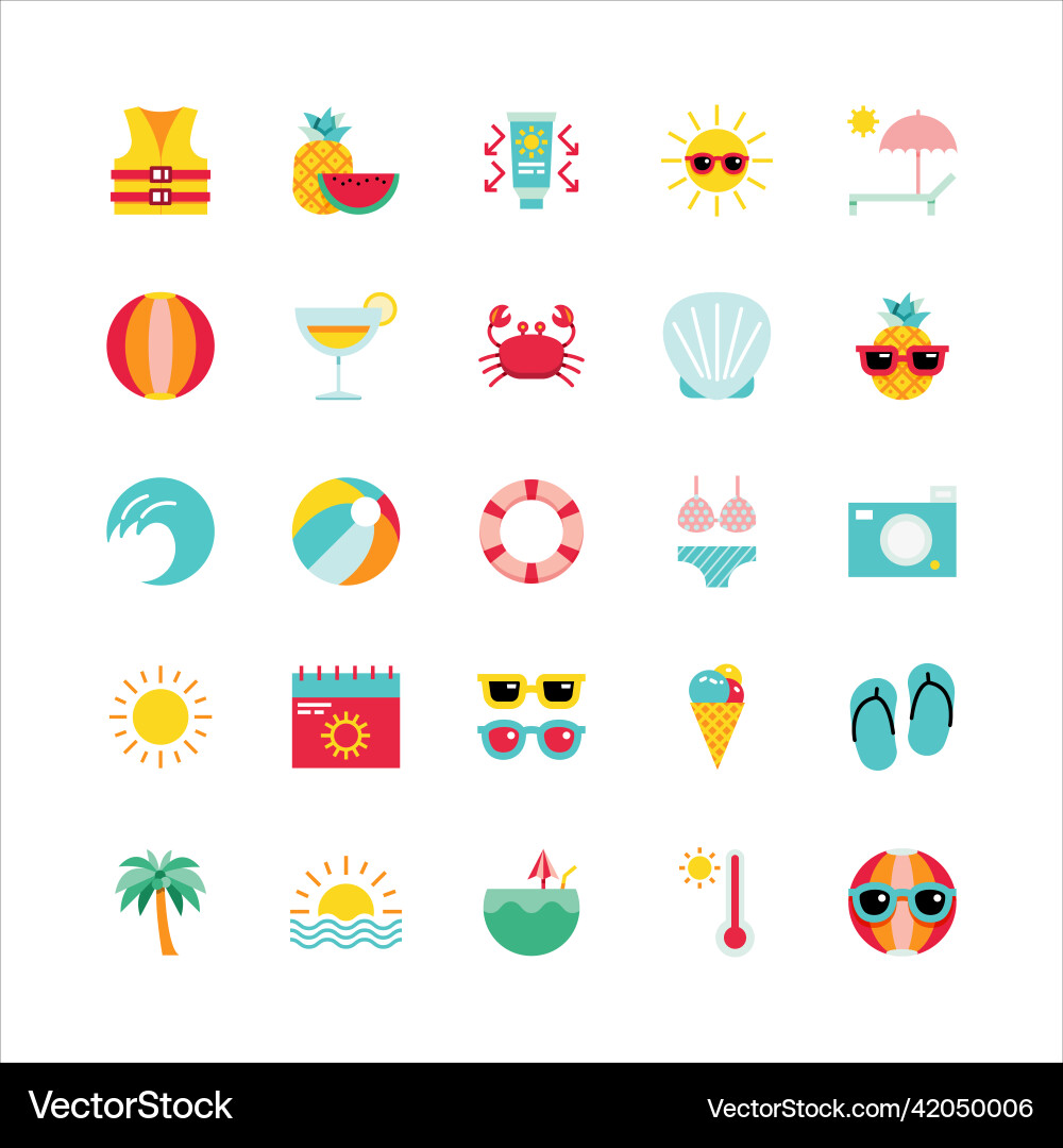 Bundle of summer vibes flat color collection Bundle of summer vibes flat color collection vector image
