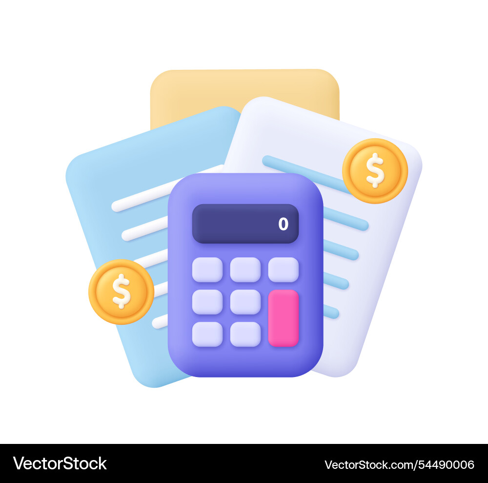Document sheets with calculator and coins vector image