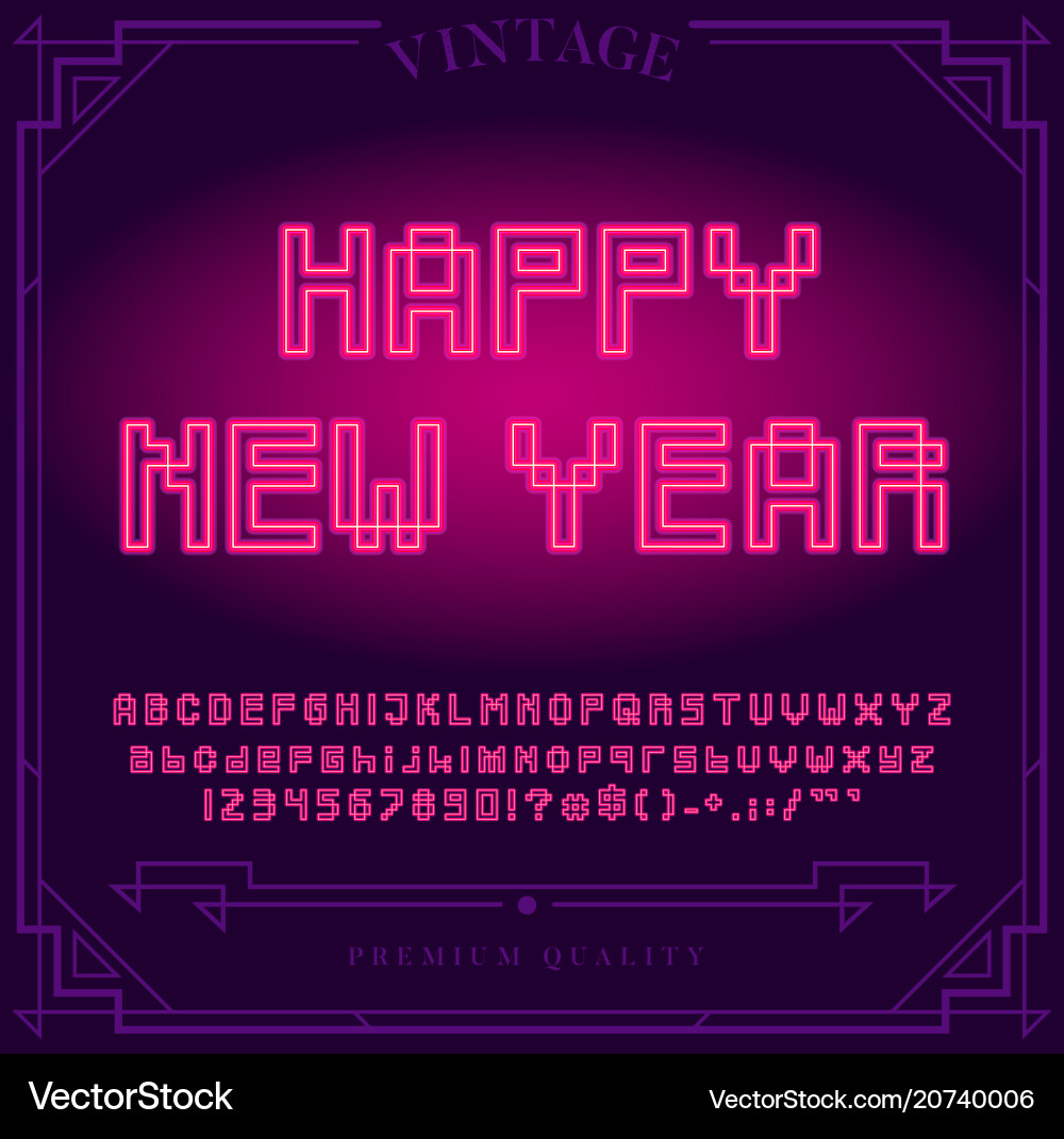 Happy new year holiday bright neon alphabet Happy new year holiday bright neon alphabet vector image