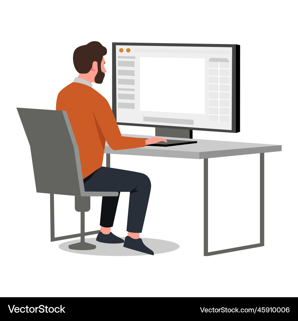 Man Working at Computer - Back View vector image