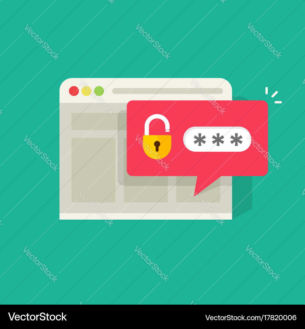 Password notification bubble with open lock vector image