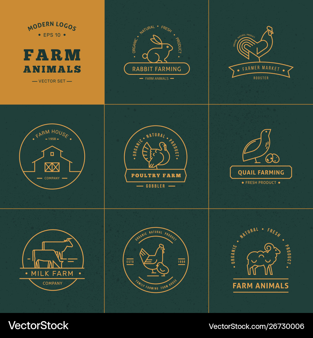 Set 8 farm logos made in a linear style Set 8 farm logos made in a linear style Vector Image