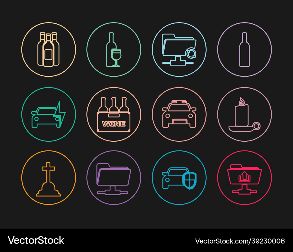 Set line ftp folder upload burning candle Vector Image