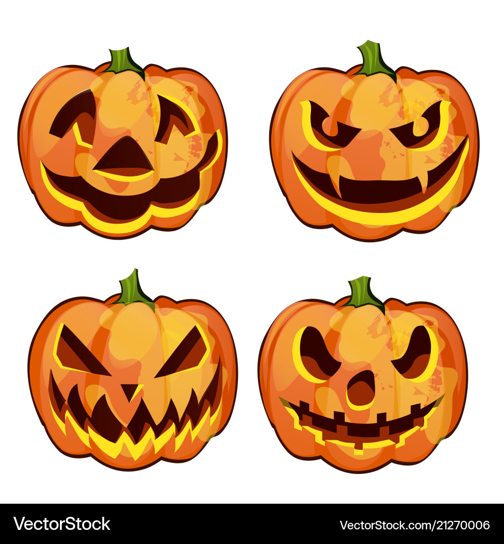 Set of ripe pumpkin with carved eyes and mouth vector image