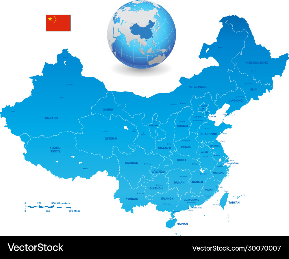 China Map Set with Flag & Globe vector image