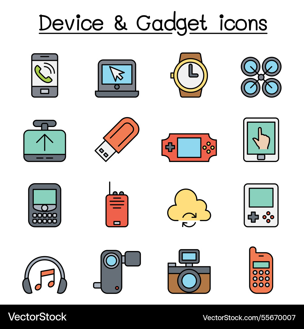 Device and gadget icon set in color line style Device and gadget icon set in color line style vector image