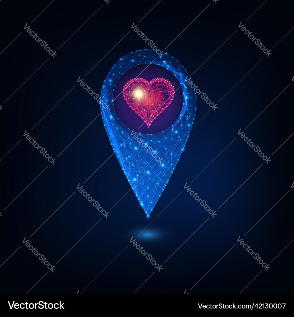 Futuristic map pin icon with heart shape inside Futuristic map pin icon with heart shape inside vector image