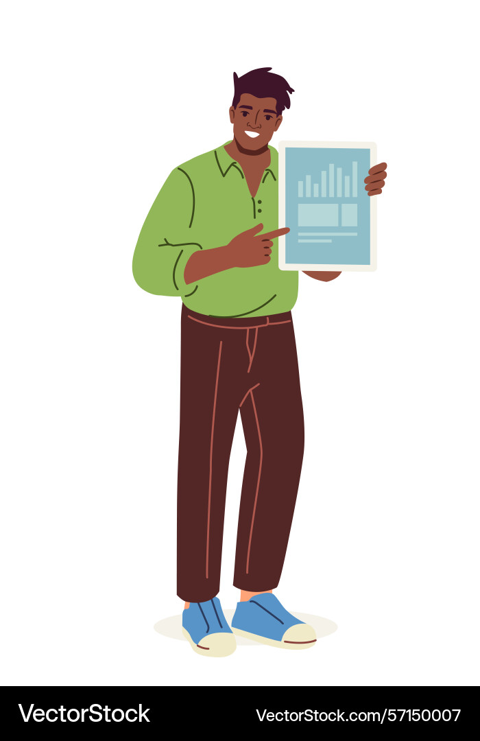Man showing tablet with chart data Man showing tablet with chart data vector image