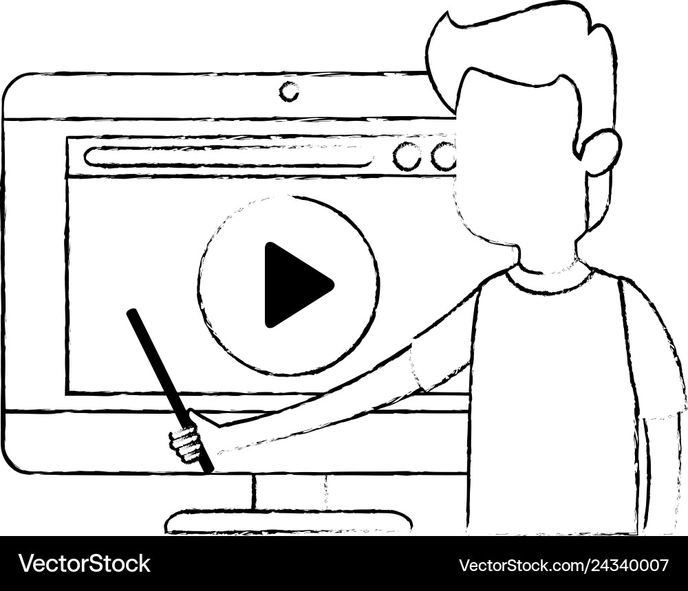 Man teaching with computer and media player Man teaching with computer and media player vector image