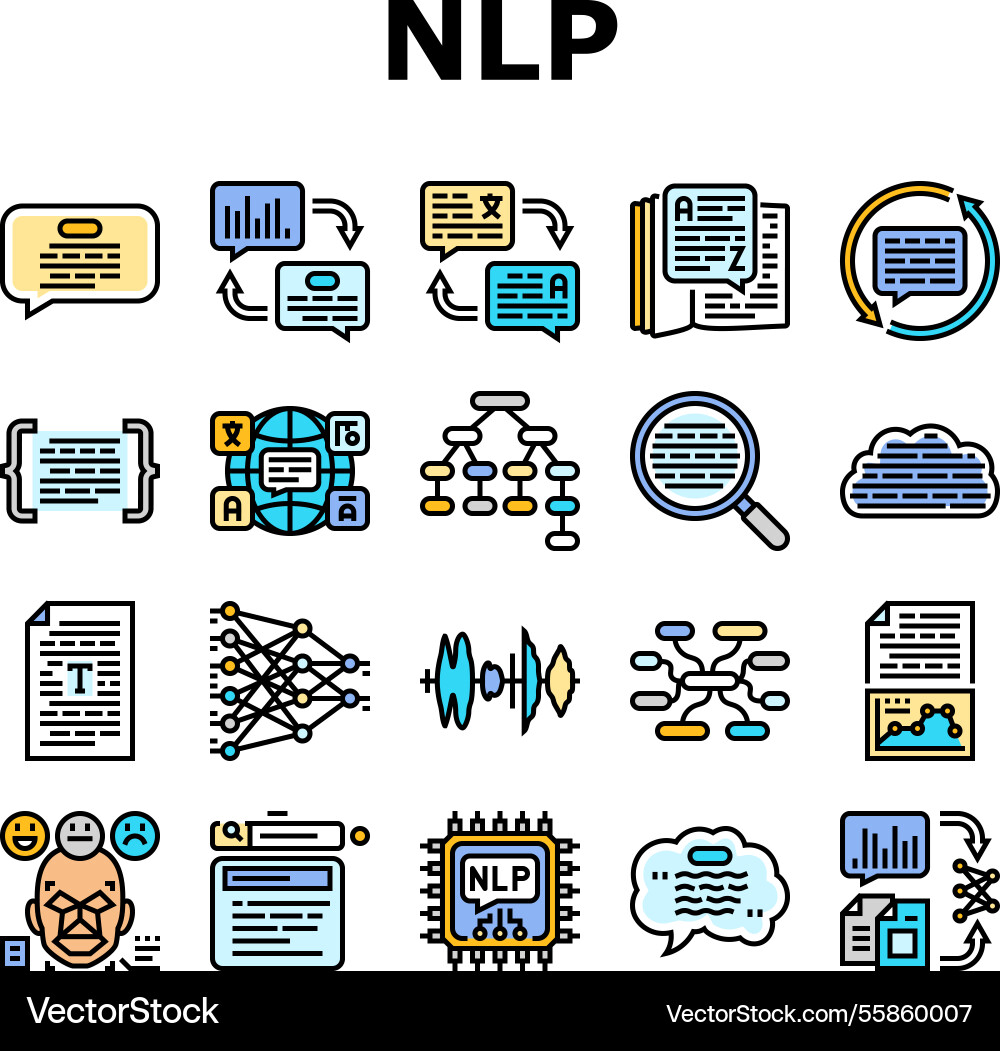 Natural language processing nlp icons set vector image