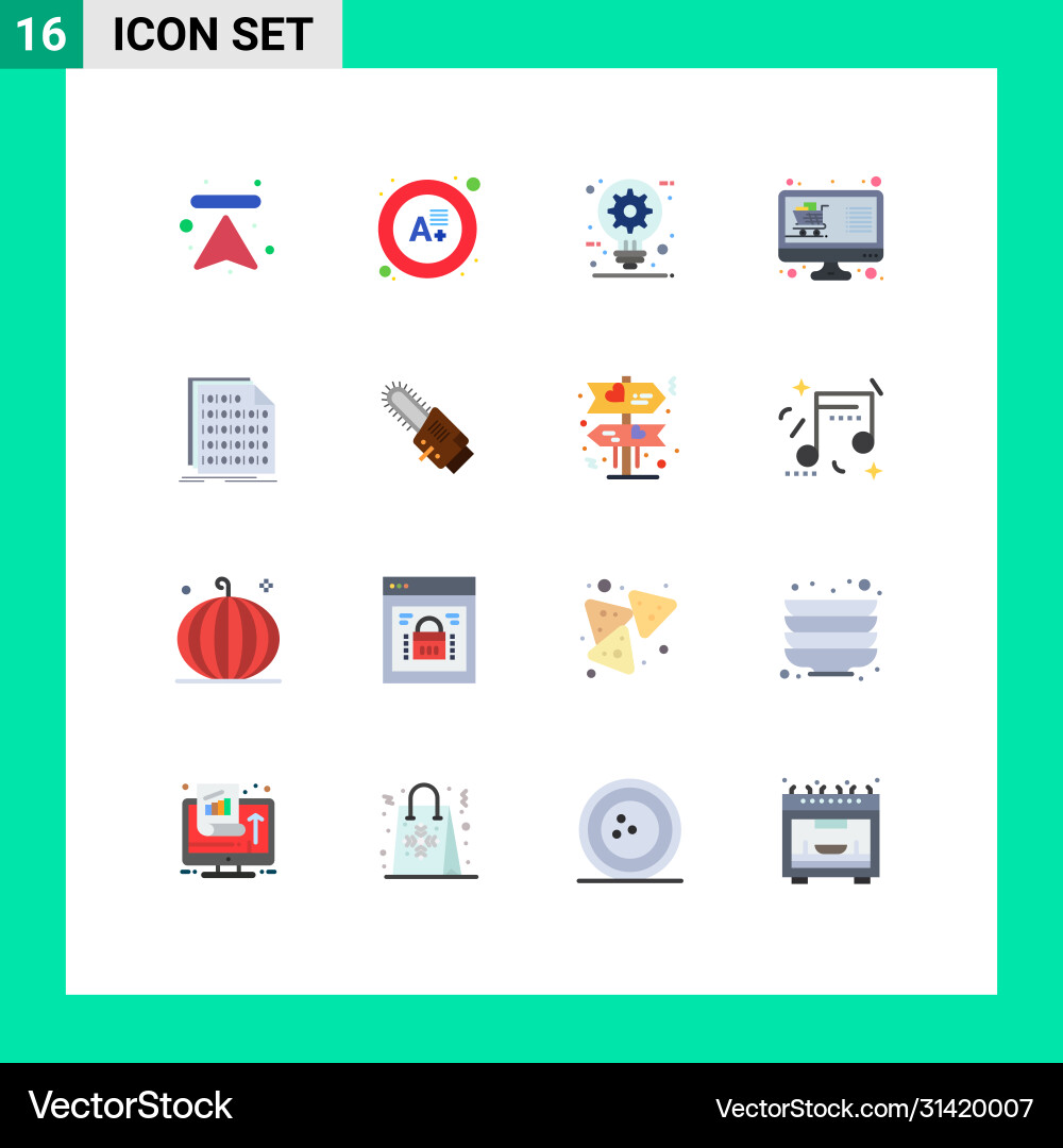 Pictograph set 16 simple flat colors binary vector image