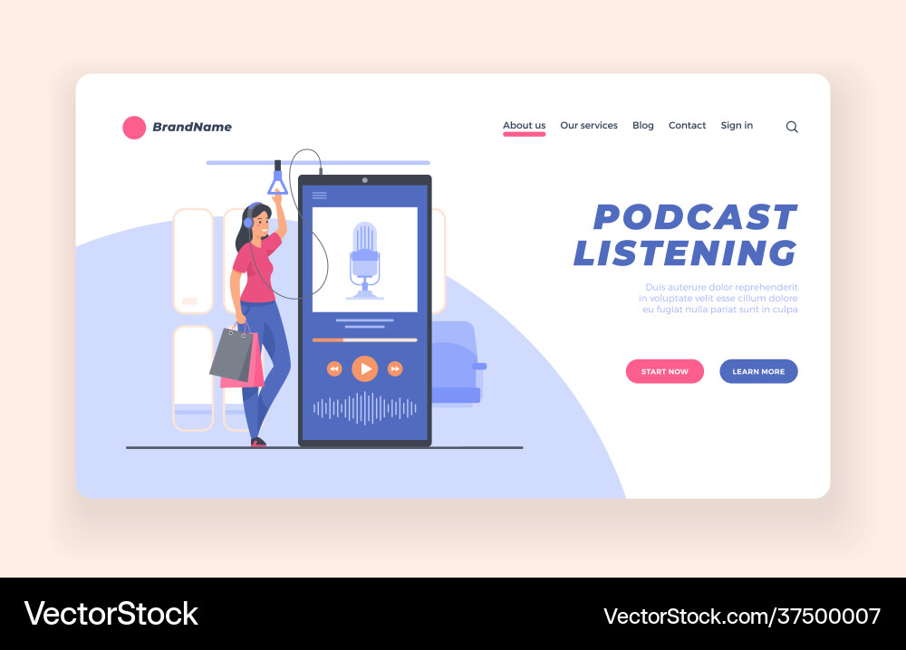 Podcast mobile app advertising landing page Podcast mobile app advertising landing page vector image