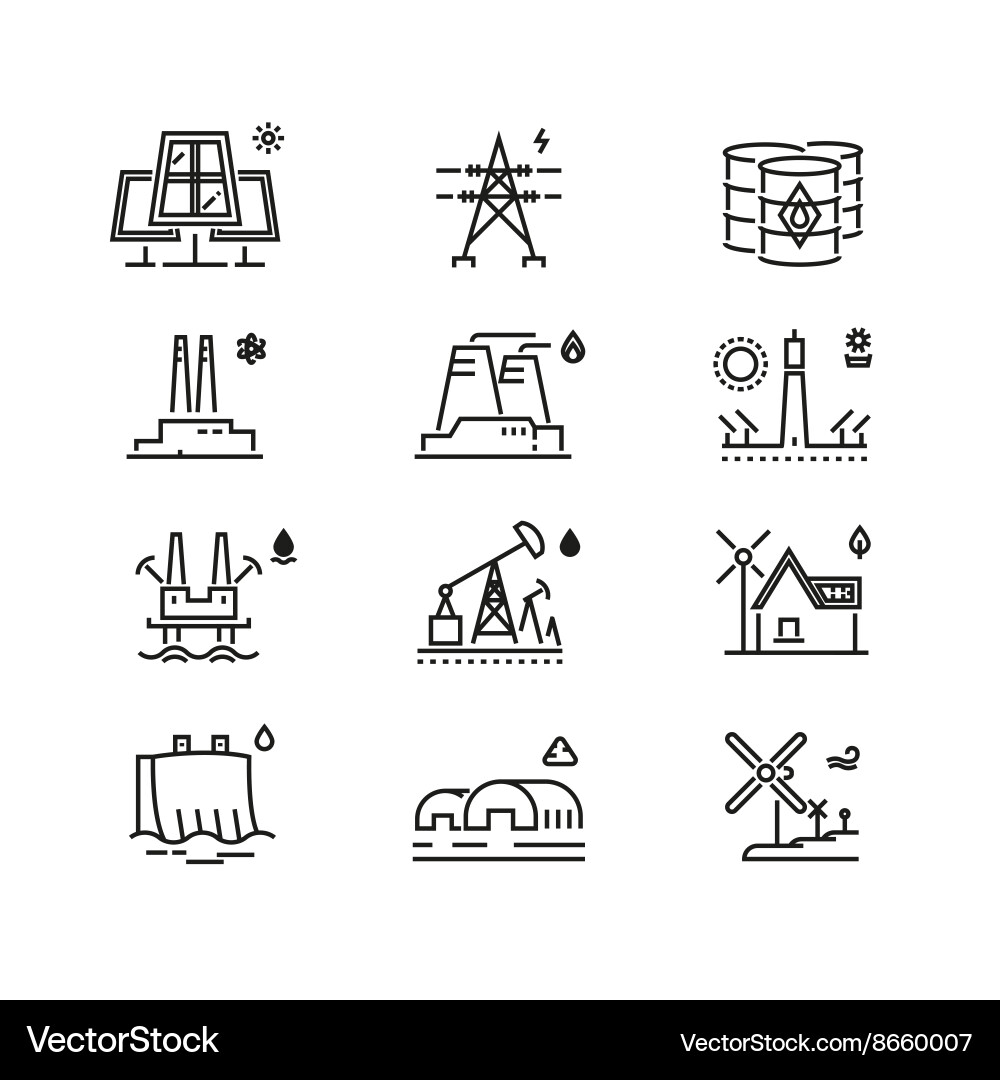 Power generations line icons different elements vector image