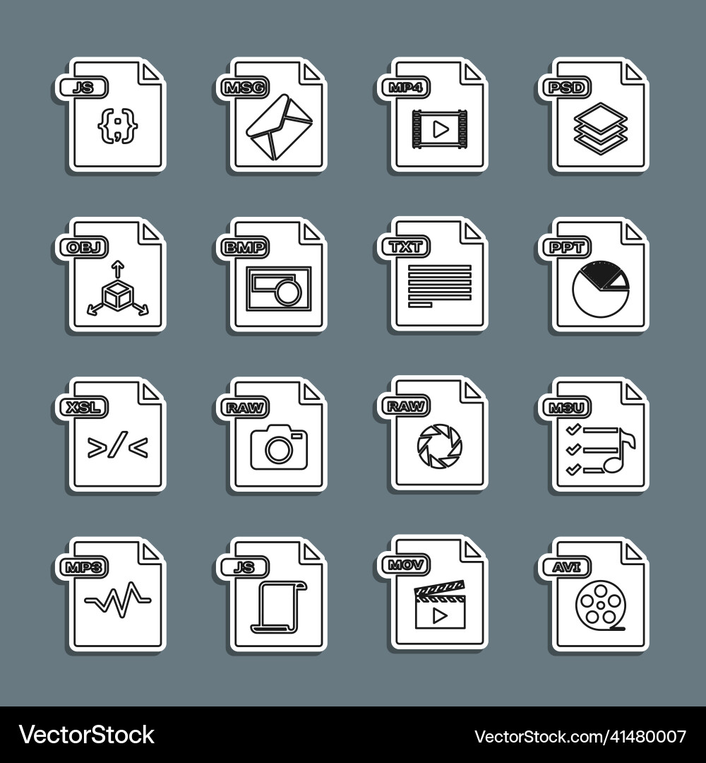 Set line avi file document m3u ppt mp4 bmp Set line avi file document m3u ppt mp4 bmp vector image